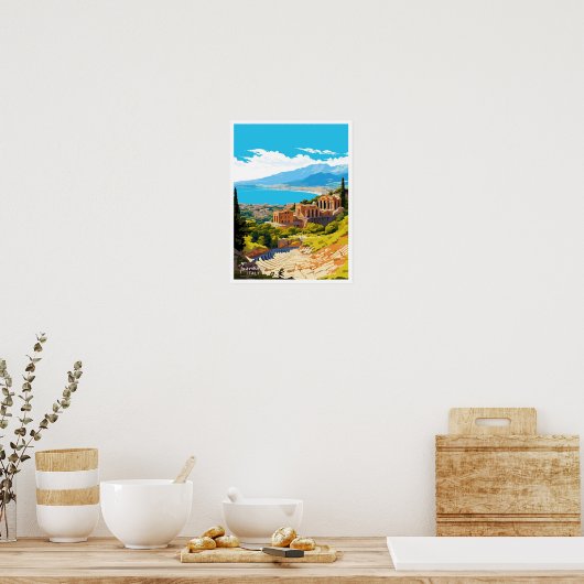 Taormina Italië Reizen illustratie Poster (Keuken)