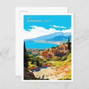 Taormina Italië vintage reisillustratie Briefkaart