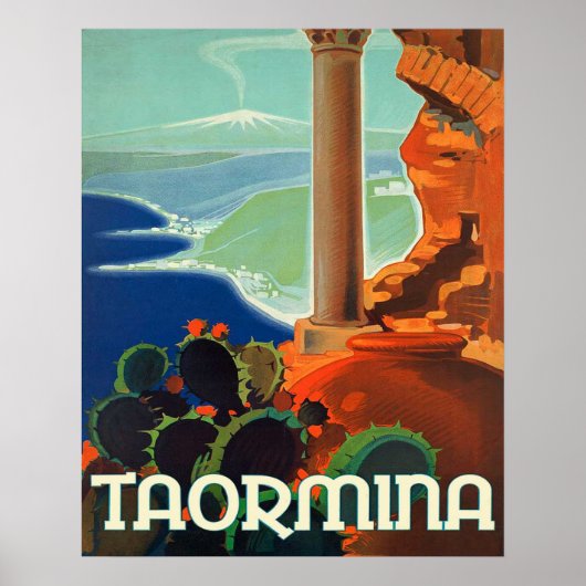 Taormina, landschap, Italië, oud poster (Voorkant)