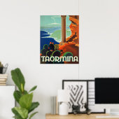 Taormina, landschap, Italië, oud poster (Thuiskantoor)