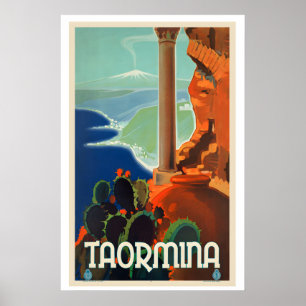 Taormina Sicile Italie Affiche de voyage vintage