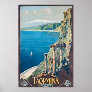 Taormina Sicile Italie Affiche de voyage vintage