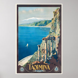 Taormina Sicile Italie Affiche de Voyage Vintage