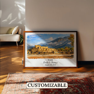 Taos New Mexico Poster, Aquarel, Op Maat Poster