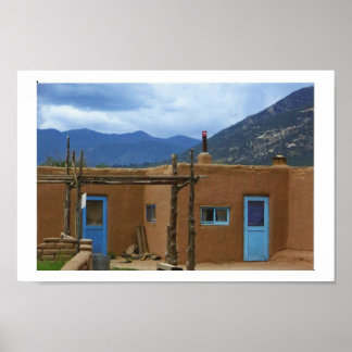 Taos Pueblo 2 blauwe deuren Poster