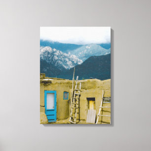 Taos Pueblo New Mexico Sangre de Cristo Mountains Canvas Afdruk