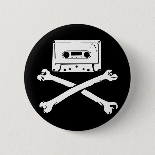 Tape & Crossbones Music Pirate Piracy Home Taping Ronde Button 5,7 Cm (Voorkant)