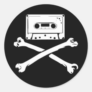 Tape & Crossbones Music Pirate Piracy Home Taping Ronde Sticker