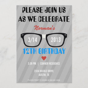 Taped Geek Glasses & Hearts Boy Birthday Invite Kaart