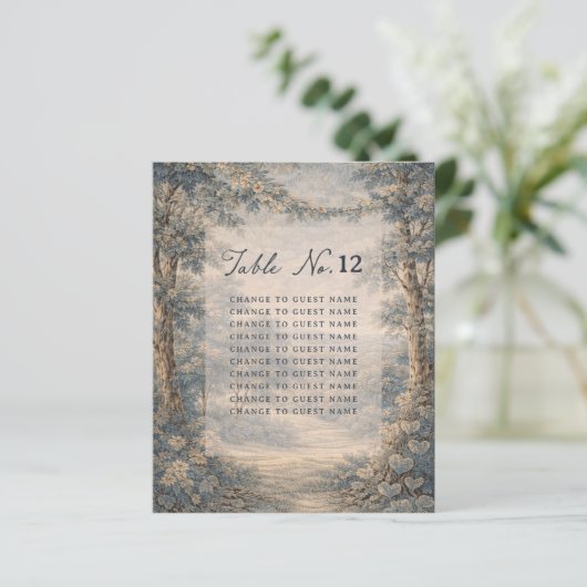 Tapestry Blue Toile wedding table seating chart (Staand voorkant)