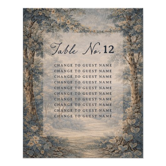 Tapestry Blue Toile wedding table seating chart Perfect Poster (Voorkant)