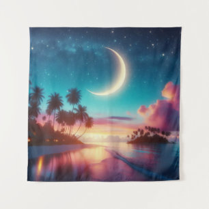 Tapestry Crescent Moon Tropical Beach Art Wandkleed