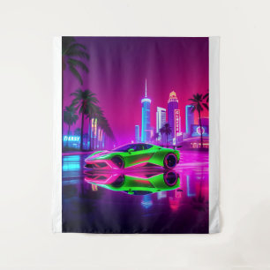 Tapestry Neon Racer – jaren 80 Retro-futuristische Wandkleed
