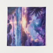 Tapestry Paarse Sunset Tropical Beach Moon Art Wandkleed (Voorkant (horizontaal))