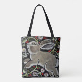 Tapestry Stijl Grijs Konijn Schattigee Canvas tas  (Achterkant)