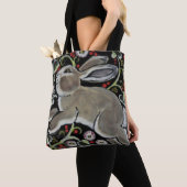 Tapestry Stijl Grijs Konijn Schattigee Canvas tas  (Dichtbij)