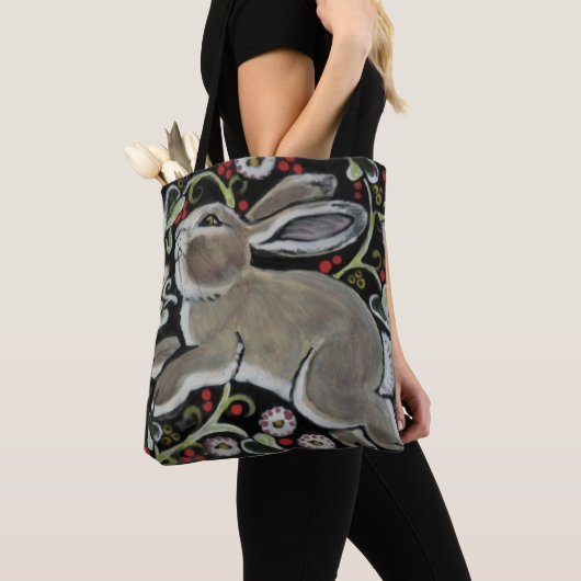 Tapestry Stijl Grijs Konijn Schattigee Canvas tas  (Dichtbij)