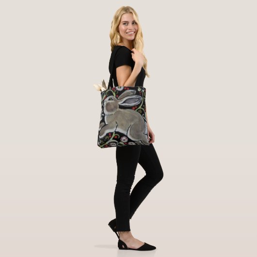 Tapestry Stijl Grijs Konijn Schattigee Canvas tas  (Op model)