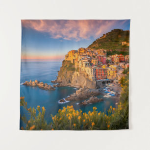 Tapijt Bloemen Sunset Cinque Terre Italië Kust Wandkleed