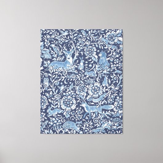 Tapijt look groot blauw wit bos dierlijke kunst canvas afdruk (Voorkant)