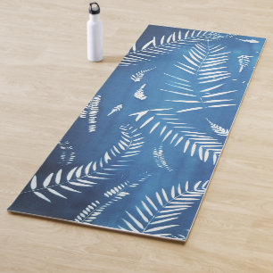 Tapis Blauwe Yoga-tapijt bedrukt met bladeren Yogamat