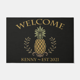Tapis d'ananas de bienvenue, mat de porte tropical