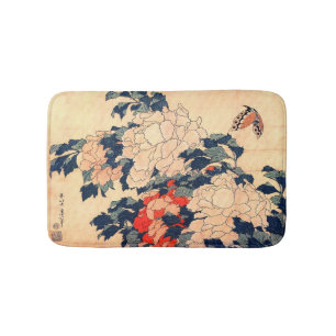 Tapis De Bain 牡 と 蝶, 北 Peonies et Papillon, Hokusai, Ukiyo-e, 丹