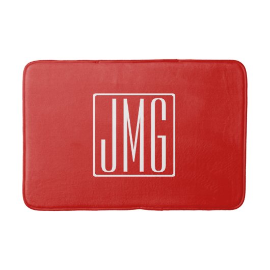 Tapis De Bain 3 Initiales Monogramme | Rouge & Blanc (ou couleur (Devant)