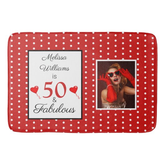 Tapis De Bain 50 et nom fabuleux Photo 50e anniversaire WH Red (Devant)