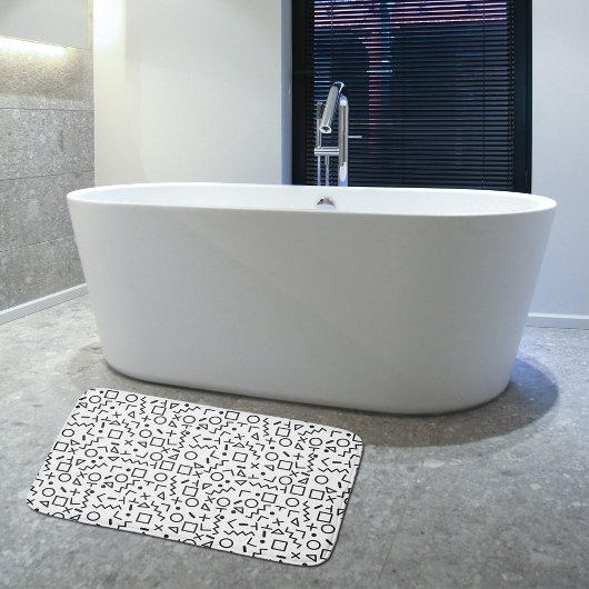 Tapis De Bain 90's Noir & Blanc Retro Shapes Motif