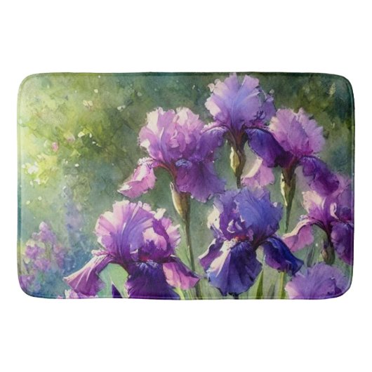 Tapis de bain à aquarelle florale Iris violets (Devant)
