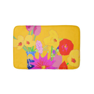 Tapis de bain à bouquets floraux mixtes rouges ros