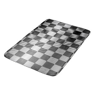 Tapis De Bain À damiers géométrique en noir et blanc