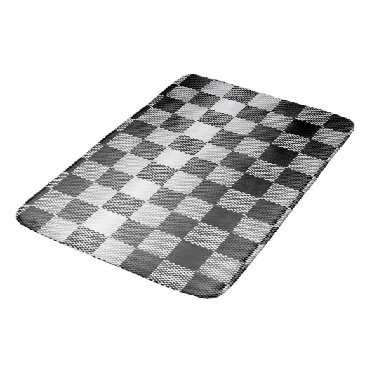 Tapis De Bain À damiers géométrique en noir et blanc (Angle)