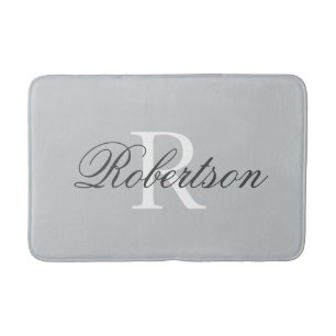 Tapis de bain à monogramme de nom gris petit moy