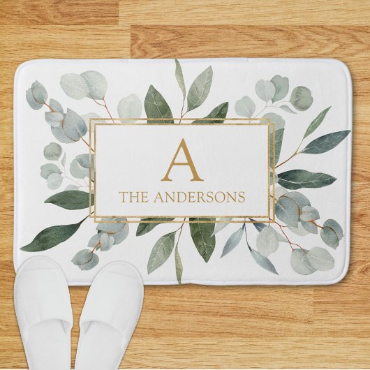 Tapis de bain à monogramme Tropical Vert Feuilles