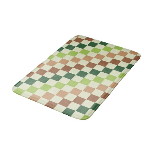 Tapis de bain à motif damier vert acide et noir (Angle)