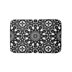 Tapis de bain à motif mandala funky noir et blanc