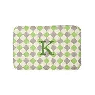 Tapis de bain à motifs de losanges vert, gris, et