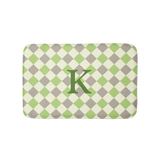 Tapis de bain à motifs de losanges vert, gris, et (Devant)