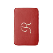 Tapis de bain à peluche monogramme rouge et crème (Devant (Vertical))