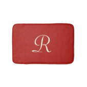 Tapis de bain à peluche monogramme rouge et crème (Devant)