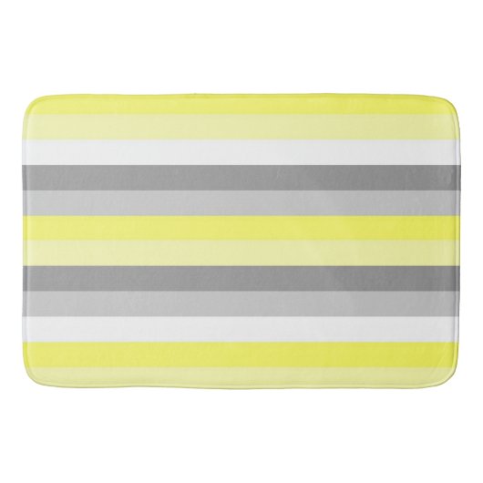 Tapis de bain à rayures jaunes, blanches et grises (Devant)