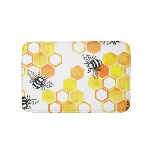 Tapis De Bain Abeilles de miel : Motif d'aquarelle jaune (Devant)
