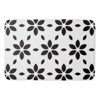 Tapis De Bain Abstract Black Flower Petals on White Background