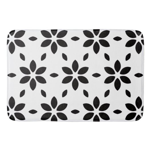 Tapis De Bain Abstract Black Flower Petals on White Background (Devant)