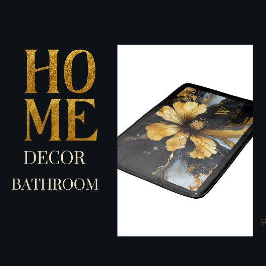 Tapis De Bain abstrait chic noir floral