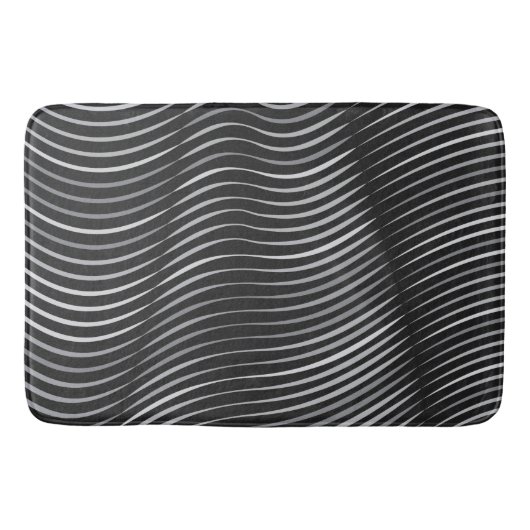 Tapis De Bain Abstrait contemporain noir et argent (Devant)
