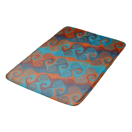 Tapis De Bain Abstrait de tourbillon orange et turquoise (Angle)