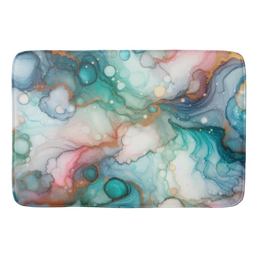 Tapis De Bain Abstrait en rose, sarcelle, bleu et or (Devant)